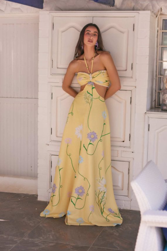 Vestido Largo Maria Camila Estampado Lino