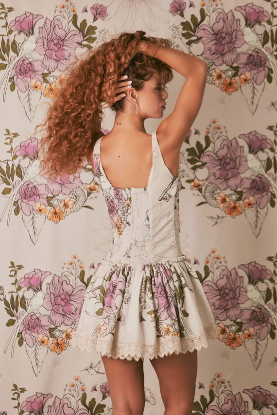 Vestido Violeta Lino Estampado - Imagen 2
