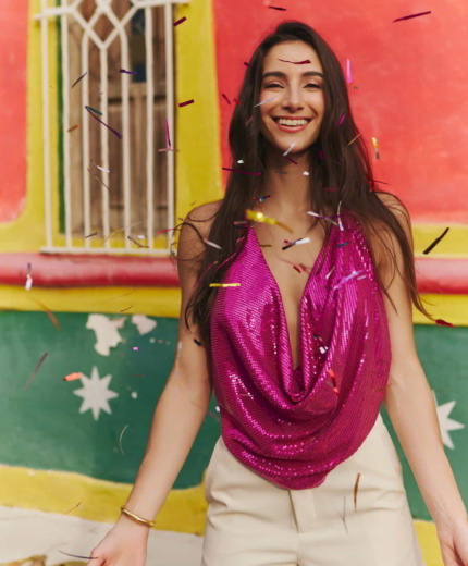 Blusa Esthercita Forero Lentejuelas Fucsia